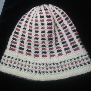 Knit Wool Hat, Cables & Tweed, Off-White, Black and Berry (Hand Knit)